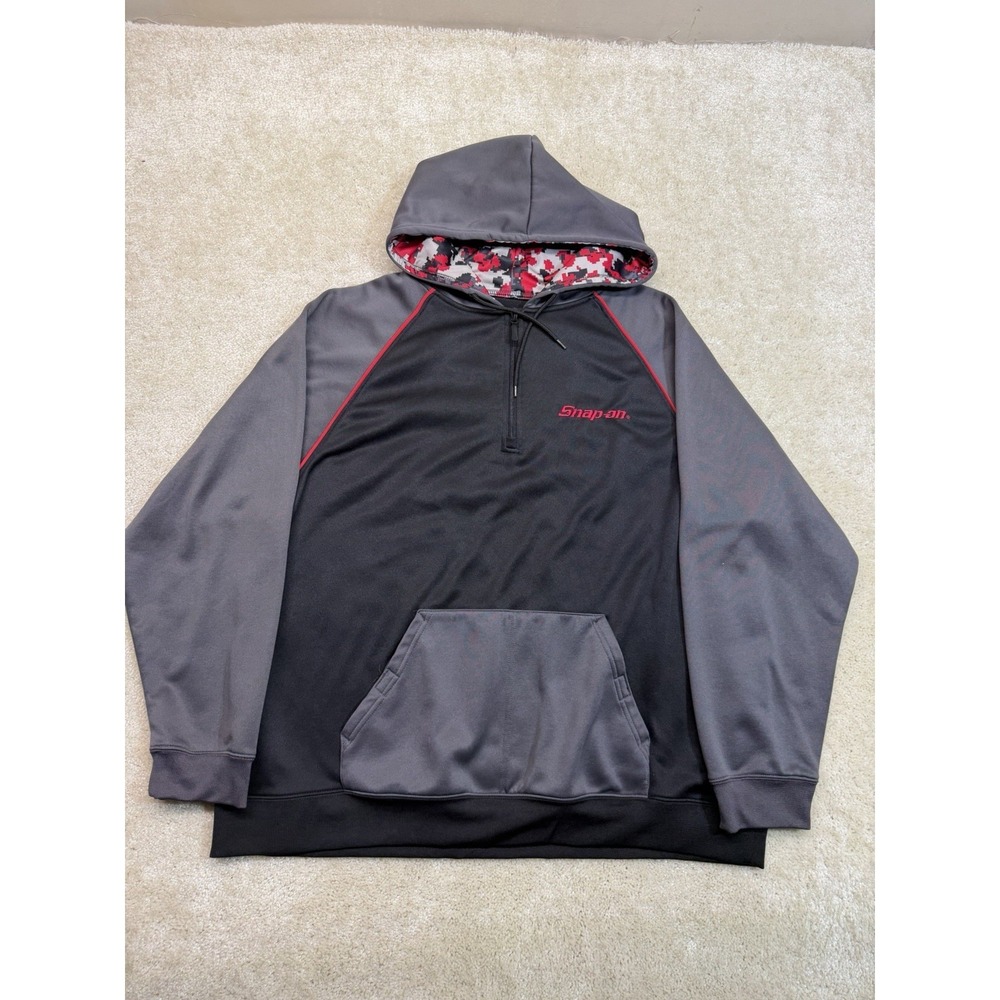 Snap-On Rad 1/4 Zip Pullover Fleece Hoodie Mens XL Gray Red Camo Pullover
